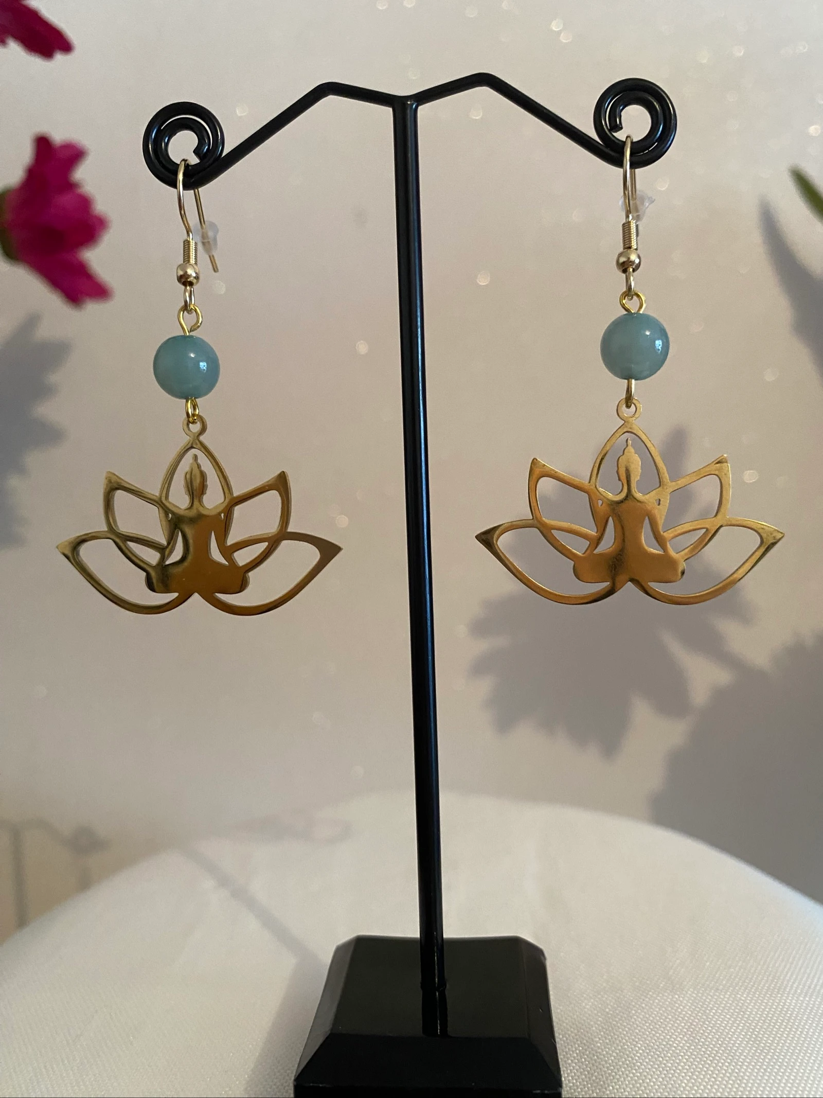 Boucles d’oreilles Bouddha et Lotus effet miroir